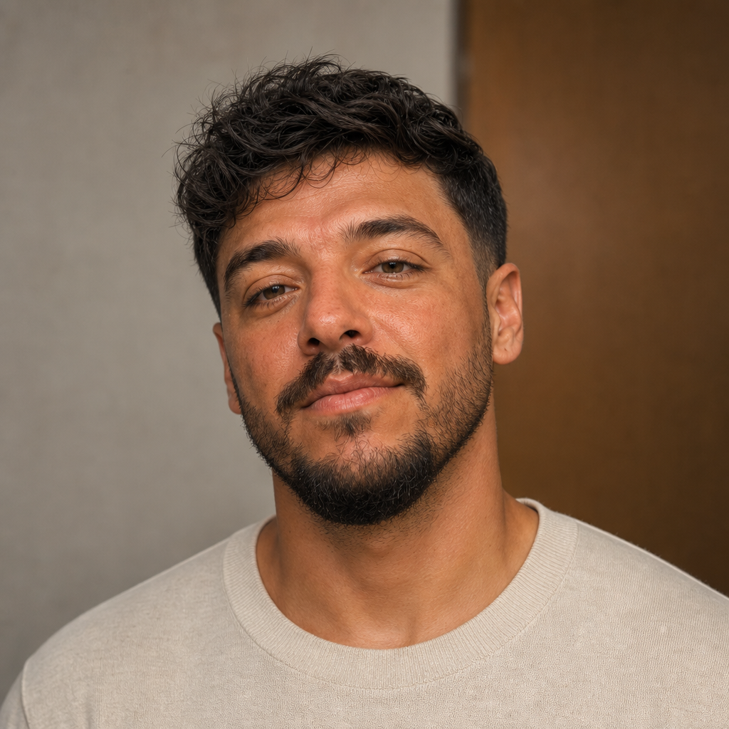 Textured medium crop, clean neckline beard