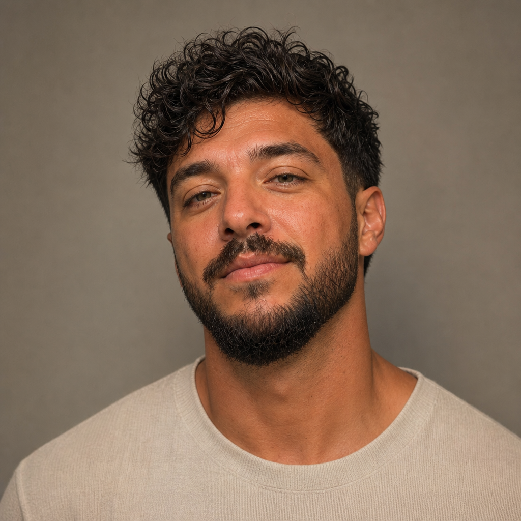 Modern tapered curls with boxed beard